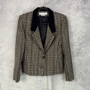 Gloria Vanderbilt Classic Houndstooth Blazer with Black Collar